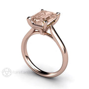 Emerald Cut Morganite Solitaire Engagement Ring 18K Rose Gold - Rare Earth Jewelry