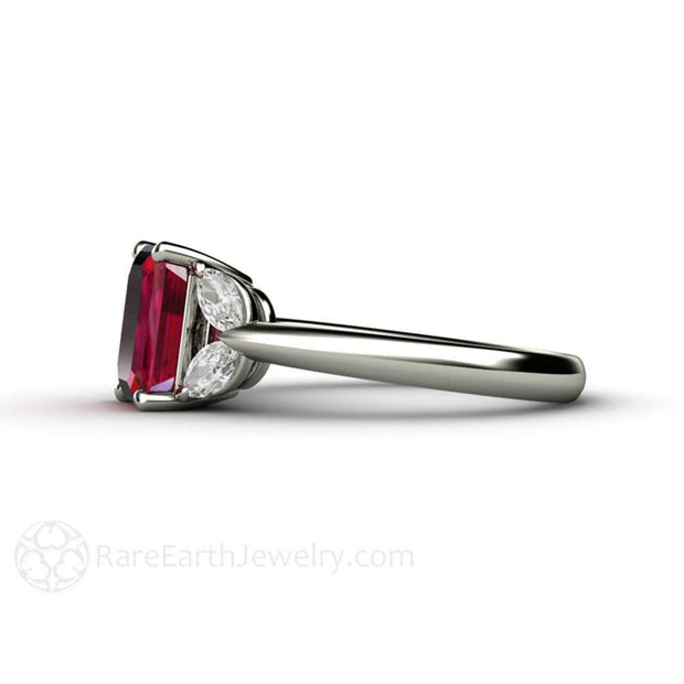 Emerald Cut Ruby Ring Ruby and Diamond Engagement Ring 18K White Gold - Rare Earth Jewelry