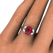 Emerald Cut Ruby Ring Ruby and Diamond Engagement Ring 14K Rose Gold - Rare Earth Jewelry