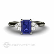 Emerald Cut Tanzanite Engagement Ring with Diamonds 14K White Gold - Engagement Only - Rare Earth Jewelry
