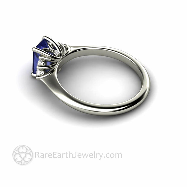 Emerald Cut Tanzanite Engagement Ring with Diamonds 18K White Gold - Engagement Only - Rare Earth Jewelry