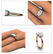 Emerald Cut Three Stone White Sapphire Engagement Ring 18K Yellow Gold/Platinum - Rare Earth Jewelry