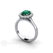 Emerald Engagement Ring Oval Diamond Halo Vintage Style Platinum - Engagement Only - Rare Earth Jewelry