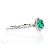 Emerald Engagement Ring with Diamond Halo Platinum - Rare Earth Jewelry