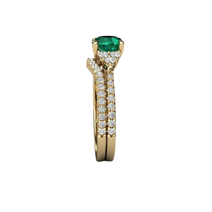Round Emerald Engagement Ring | Side View French Pave Bridal Set | Rare Earth Jewelry