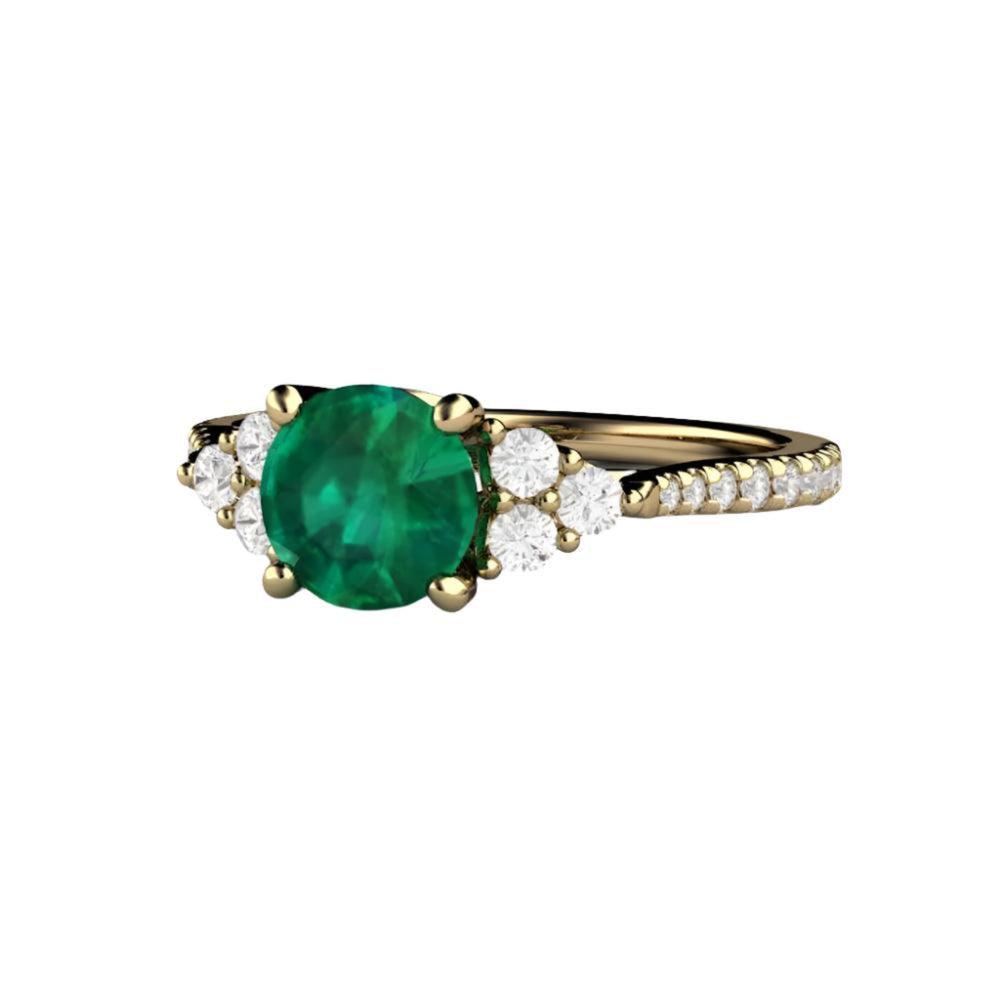 Round Emerald Engagement Ring,  French Pave Diamond Setting | Rare Earth Jewelry