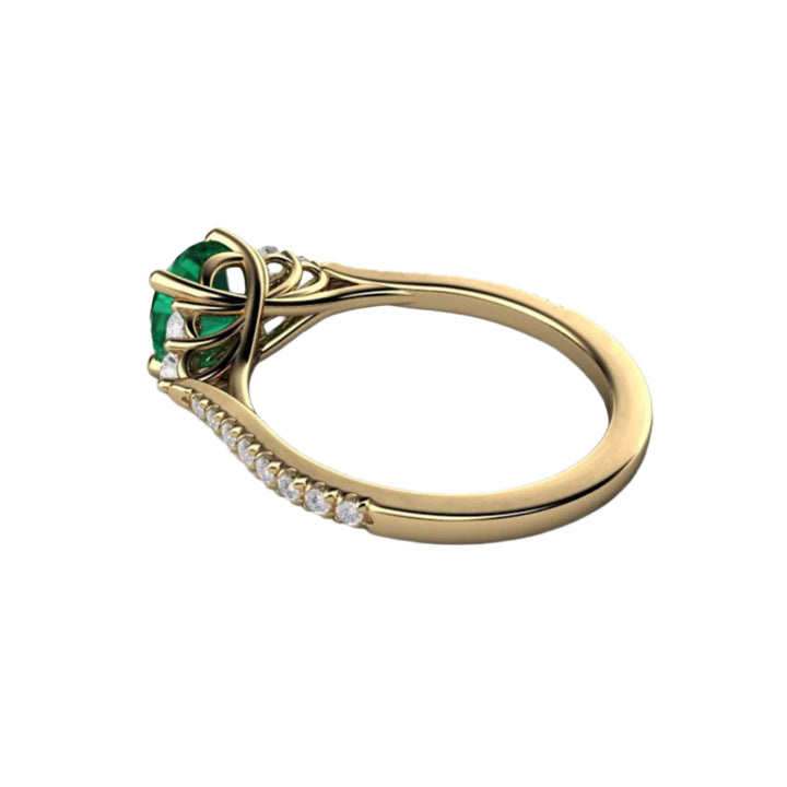 Round Emerald Engagement Ring,  French Pave Diamond Setting | Rare Earth Jewelry