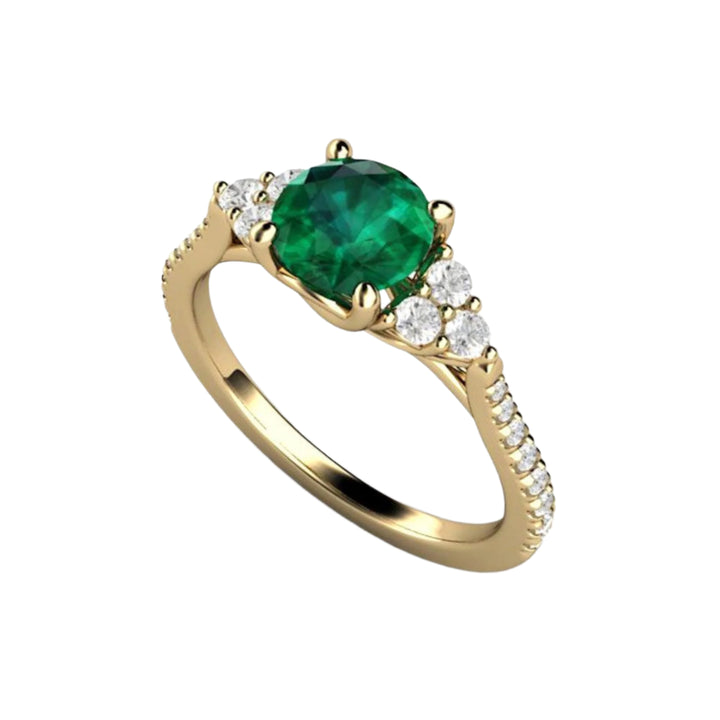 Round Emerald Engagement Ring,  French Pave Diamond Setting | Rare Earth Jewelry