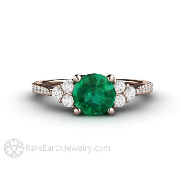 Emerald Engagement Ring with French Pave Diamonds May Birthstone 18K Rose Gold - Engagement Only - Rare Earth Jewelry