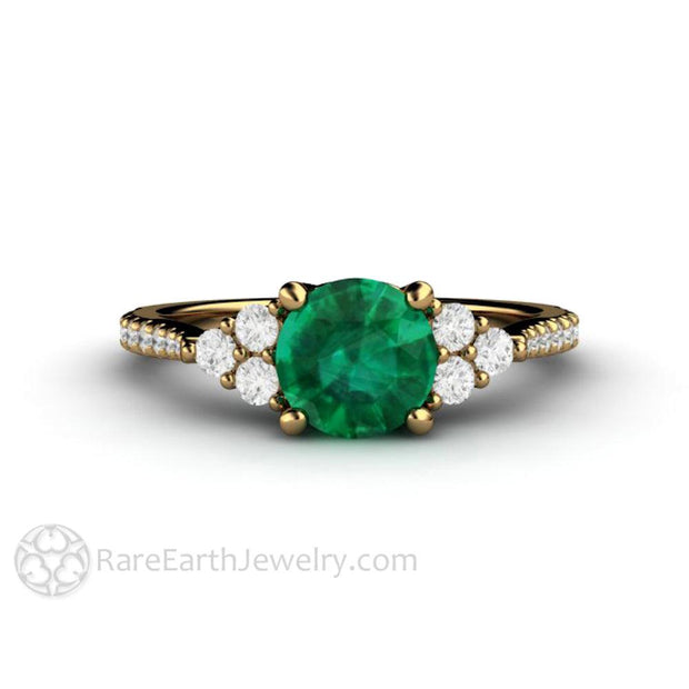 Emerald Engagement Ring with French Pave Diamonds May Birthstone 18K Yellow Gold - Engagement Only - Rare Earth Jewelry