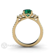 Emerald Engagement Ring with French Pave Diamonds May Birthstone 14K Yellow Gold - Engagement Only - Rare Earth Jewelry