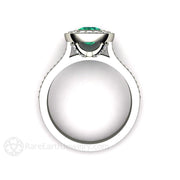 Emerald Halo Engagement Ring Bezel Set Cushion with Diamonds 18K White Gold - Rare Earth Jewelry