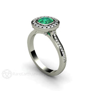 Emerald Halo Engagement Ring Bezel Set Cushion with Diamonds Platinum - Rare Earth Jewelry