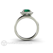 Emerald Halo Engagement Ring Cushion Cut with Diamond Accents 18K White Gold - Engagement Only - Rare Earth Jewelry