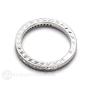Engraved Princess Cut Diamond Wedding Ring Art Deco Milgrain 14K White Gold - Rare Earth Jewelry