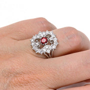 Filigree Art Deco Ruby Ring Vintage Style with Diamonds 14K White Gold - Rare Earth Jewelry