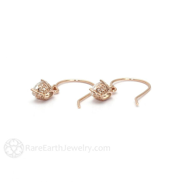 Filigree Dangle Earrings in White Topaz and 14K Gold 14K Rose Gold - Rare Earth Jewelry