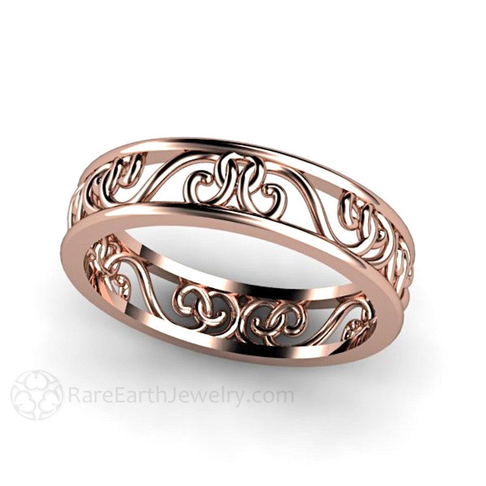 Filigree Wedding Band 5mm Gold or Platinum Vintage Style Wedding Ring - Rare Earth Jewelry