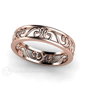 Filigree Wedding Band 5mm Gold or Platinum Vintage Style Wedding Ring Stackable 18K Rose Gold - Rare Earth Jewelry