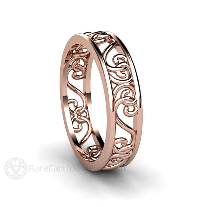 Filigree Wedding Band 5mm Gold or Platinum Vintage Style Wedding Ring - Rare Earth Jewelry