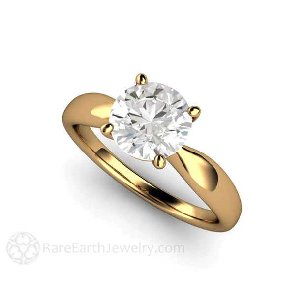 Forever One Moissanite Engagement Ring Classic Solitaire Plain Band 18K Yellow Gold - Engagement Only - Rare Earth Jewelry