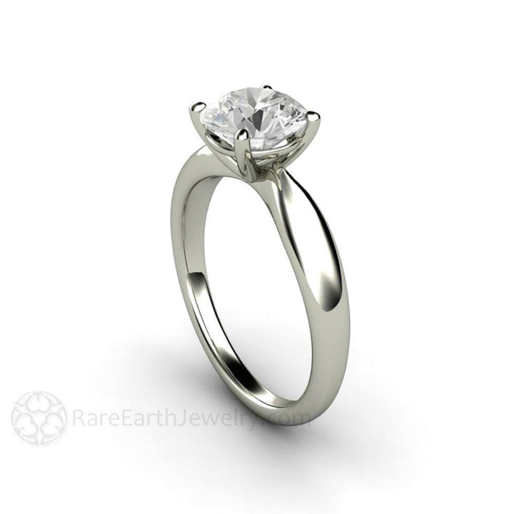 Forever One Moissanite Engagement Ring Classic Solitaire Wide Tapered Band - Rare Earth Jewelry