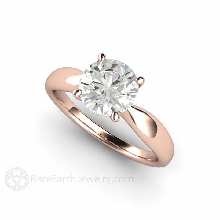 Forever One Moissanite Engagement Ring Classic Solitaire Wide Tapered Band - Rare Earth Jewelry