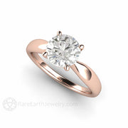 Forever One Moissanite Engagement Ring Classic Solitaire Plain Band 18K Rose Gold - Engagement Only - Rare Earth Jewelry