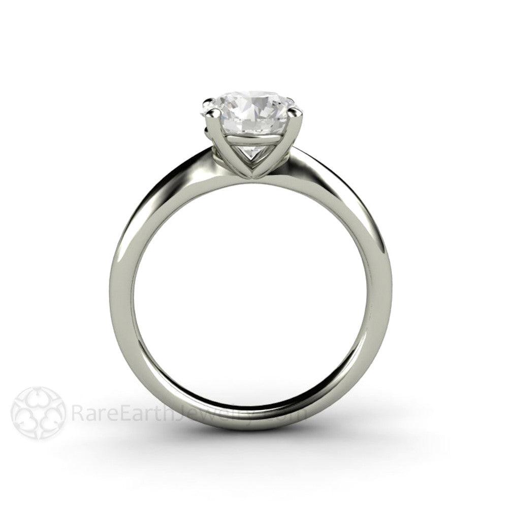 Forever One Moissanite Engagement Ring Classic Solitaire Wide Tapered Band - Rare Earth Jewelry