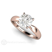 Forever One Moissanite Engagement Ring Classic Solitaire Plain Band 14K Rose Gold - Engagement Only - Rare Earth Jewelry