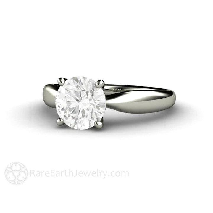 Forever One Moissanite Engagement Ring Classic Solitaire Wide Tapered Band - Rare Earth Jewelry