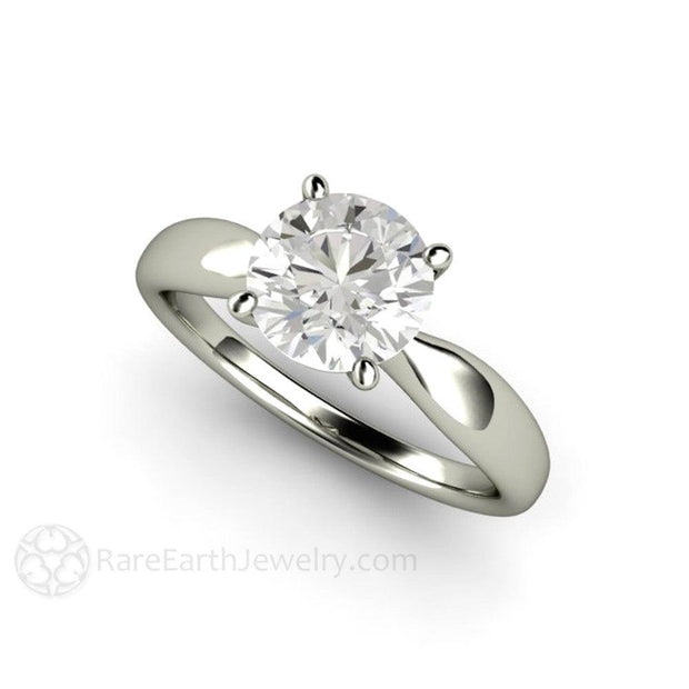 Forever One Moissanite Engagement Ring Classic Solitaire Plain Band 18K White Gold - Engagement Only - Rare Earth Jewelry
