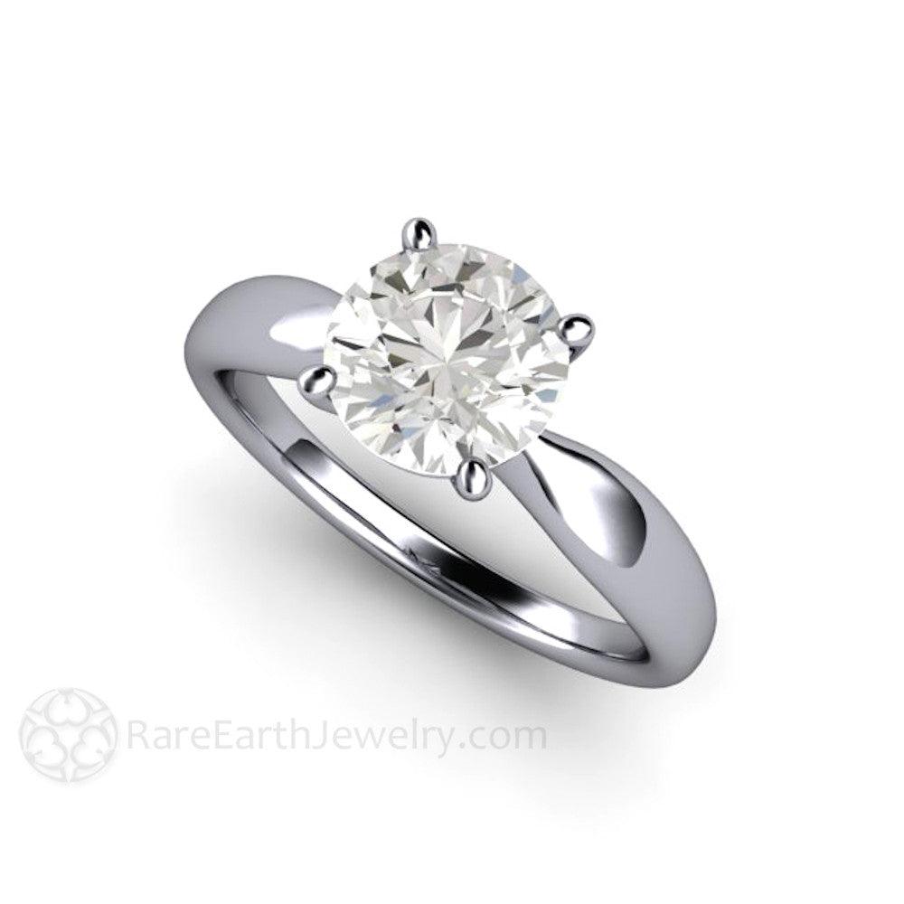 Forever One Moissanite Engagement Ring Classic Solitaire Wide Tapered Band - Rare Earth Jewelry