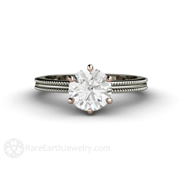 Forever One Moissanite Engagement Ring Crown Design Solitaire - Rare Earth Jewelry