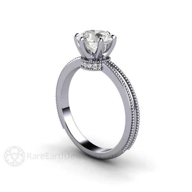 Forever One Moissanite Engagement Ring Crown 6 Prong Solitaire All Platinum - Rare Earth Jewelry