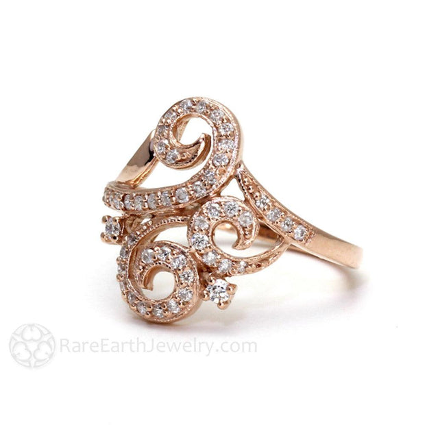 Georgian Diamond Ring Antique Style Engagement or Right Hand Ring 18K Rose Gold - Rare Earth Jewelry