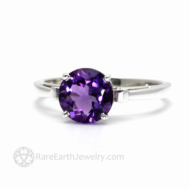 Gold Fleur de Lis Ring Natural Amethyst Ring February Birthstone 14K White Gold - Rare Earth Jewelry