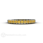Golden Yellow Citrine Ring or November Birthstone Band Stackable 14K White Gold - Rare Earth Jewelry