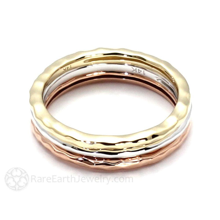 Hammered Finish Band Wedding Ring Stackable 14K 18K Gold or Platinum - Rare Earth Jewelry