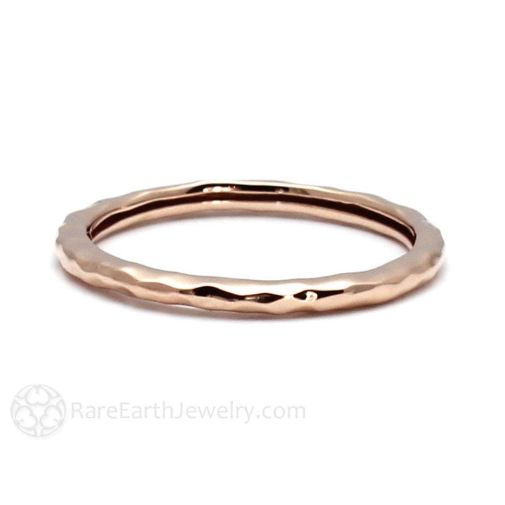 Hammered Finish Band Wedding Ring Stackable 14K 18K Gold or Platinum - Rare Earth Jewelry