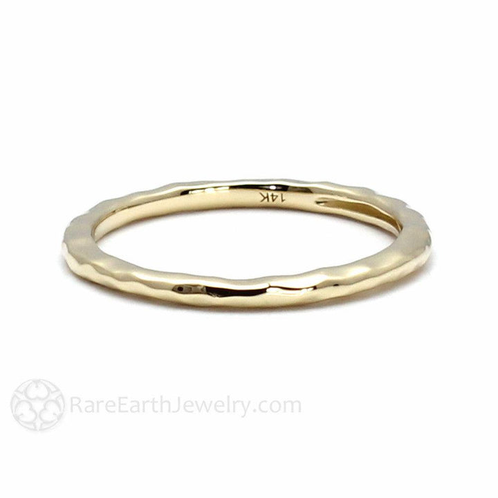 Hammered Finish Band Wedding Ring Stackable 14K 18K Gold or Platinum - Rare Earth Jewelry