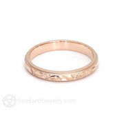 Rose Gold Wedding Band Hand Engraved Antique Style Rare Earth Jewelry
