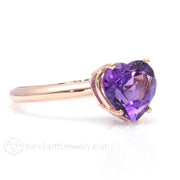 Heart Cut Amethyst Solitaire Ring February Birthstone 14K Rose Gold - Rare Earth Jewelry