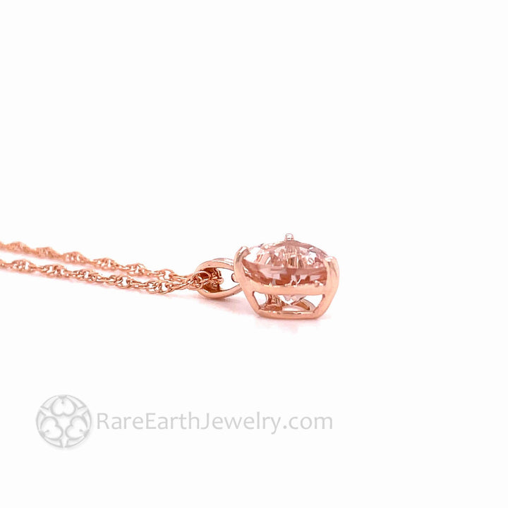 Natural Morganite Necklace Peach Pink Heart Pendant 14K Rose Gold - Rare Earth Jewelry