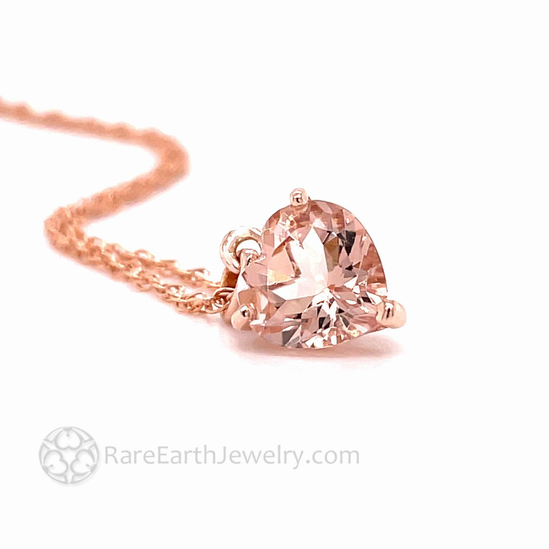 Natural Morganite Necklace Peach Pink Heart Pendant 14K Rose Gold - Rare Earth Jewelry