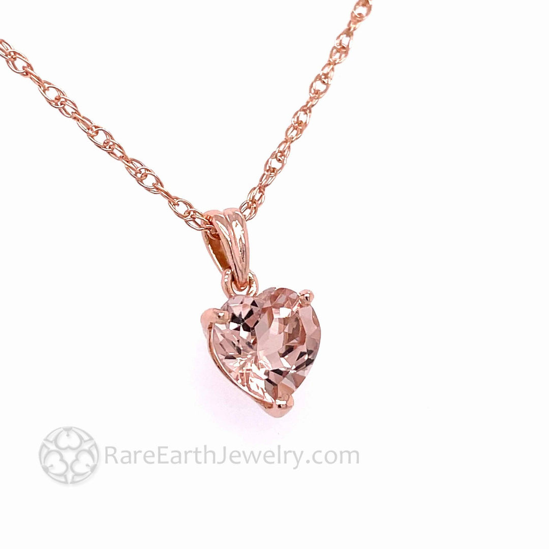 Natural Morganite Necklace Peach Pink Heart Pendant 14K Rose Gold - Rare Earth Jewelry