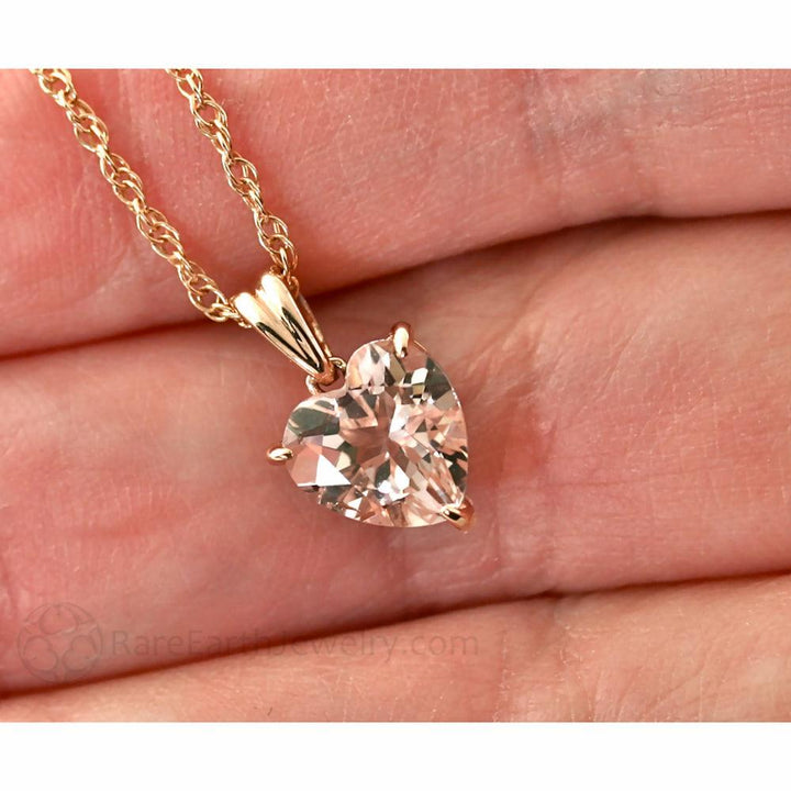 Natural Morganite Necklace Peach Pink Heart Pendant 14K Rose Gold - Rare Earth Jewelry