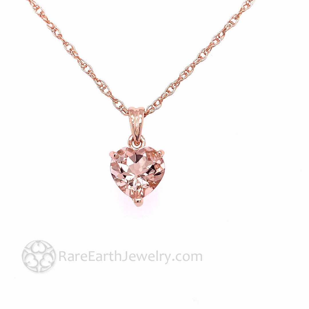 Natural Morganite Necklace Peach Pink Heart Pendant 14K Rose Gold - Rare Earth Jewelry