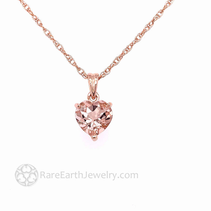 Natural Morganite Necklace Peach Pink Heart Pendant 14K Rose Gold - Rare Earth Jewelry