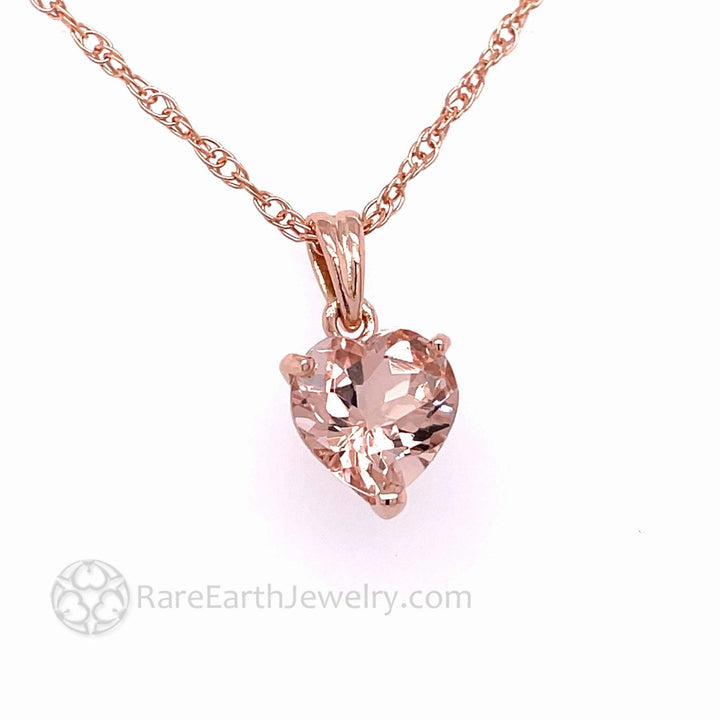 Natural Morganite Necklace Peach Pink Heart Pendant 14K Rose Gold - Rare Earth Jewelry